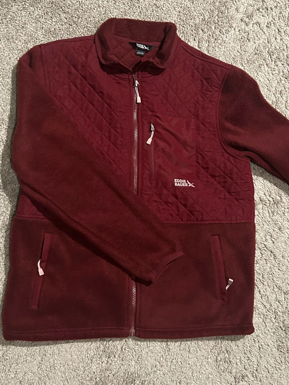 Eddie Bauer Quilted Fleece Jacket - Burgundy
